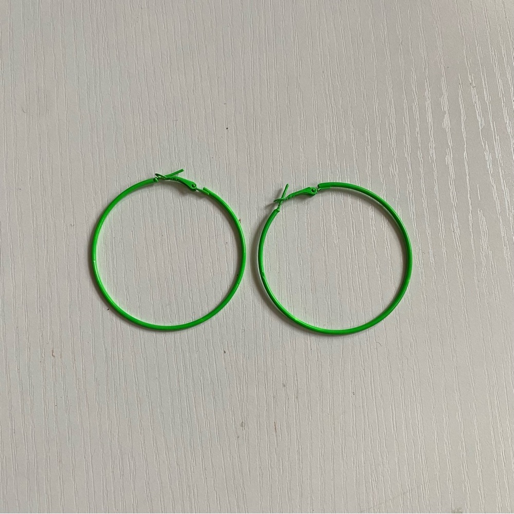Vibrant Green Hoop Earrings Neon Green